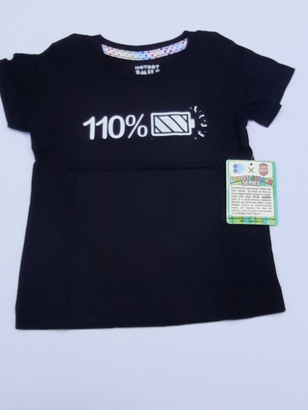 Dot Dot Smile Girls 110% Battery T-Shirt Black Soft Tee Size 4 NWT